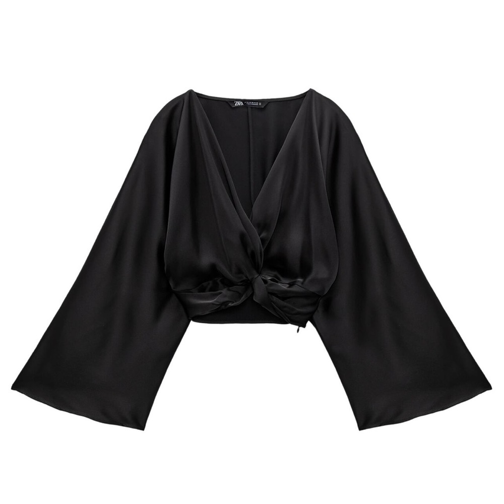 Knotted Satin Top Black